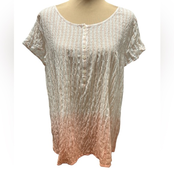 Christopher & Banks Women’s Blouse XL Ombré Peach/White Stripe Gauzy Cap Sleeve. - Picture 5 of 11
